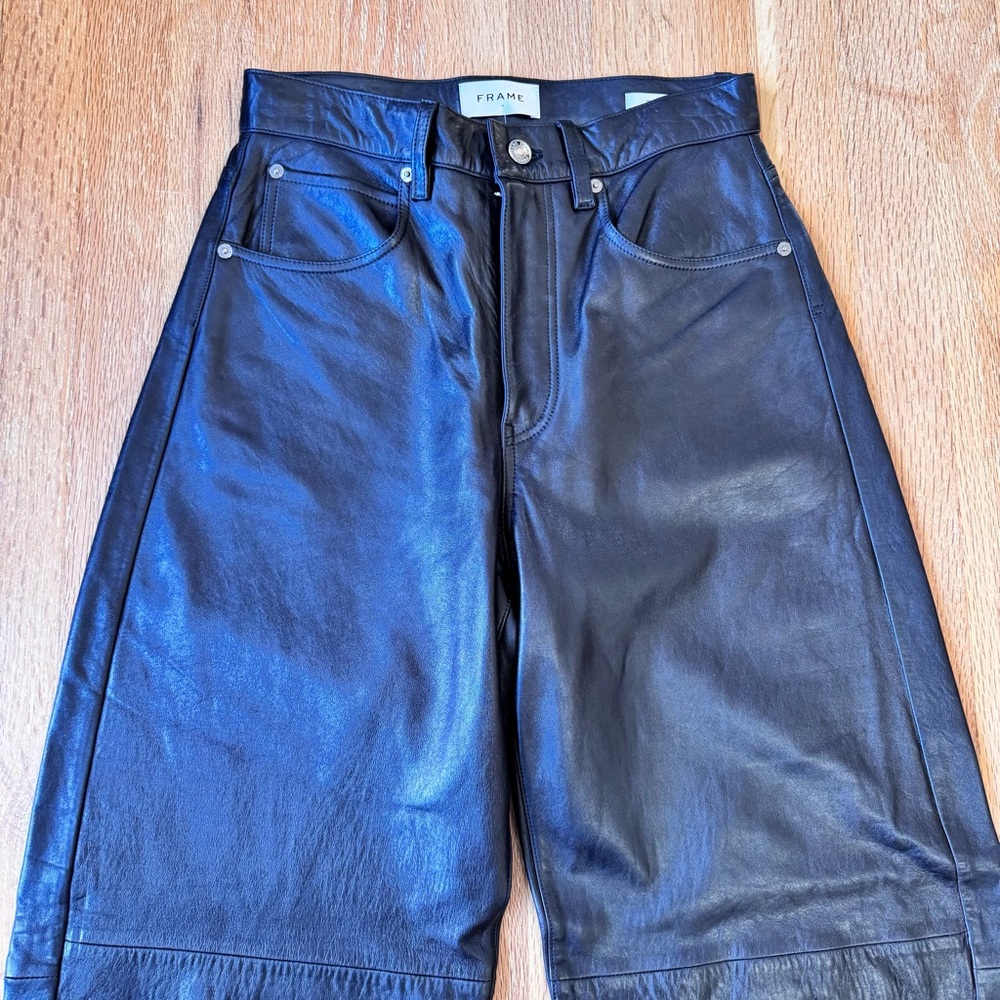 FRAME Denim Black Leather The Bubble High-Waist Luxury Designer NWT Size 25 - Picture 4 of 13